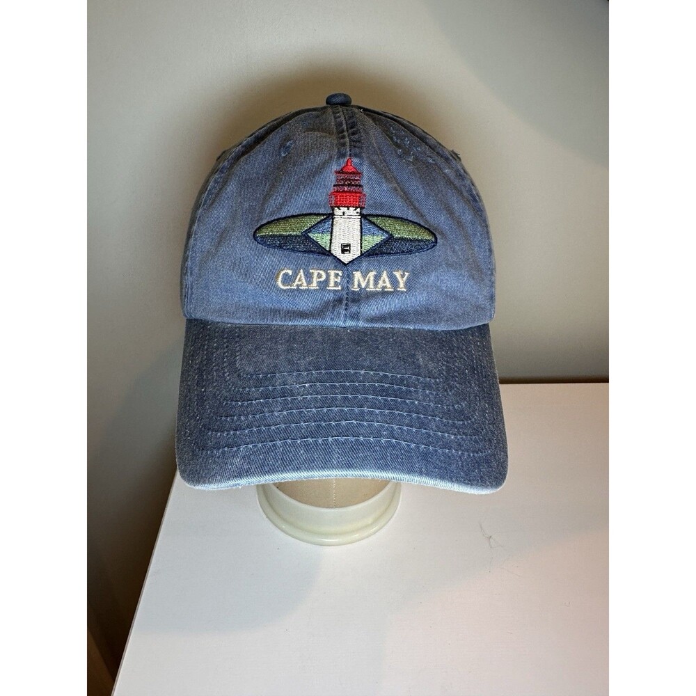 Cape May NJ Lighthouse Baseball Cap Vintage Wash Blue Cotton Dad Hat Embroidered